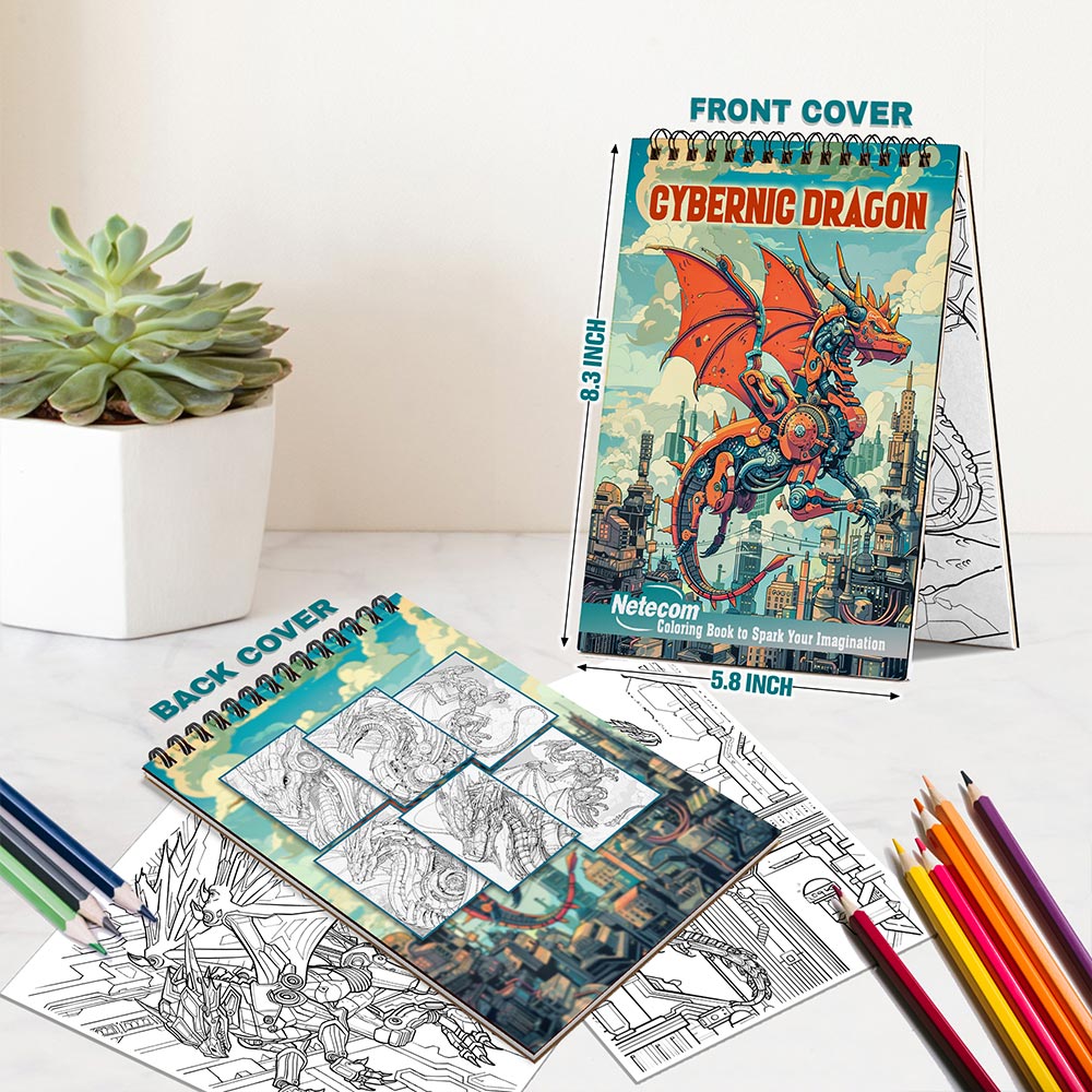 Netecom Cybernic Dragon Spiral Bound Coloring Book For Adults