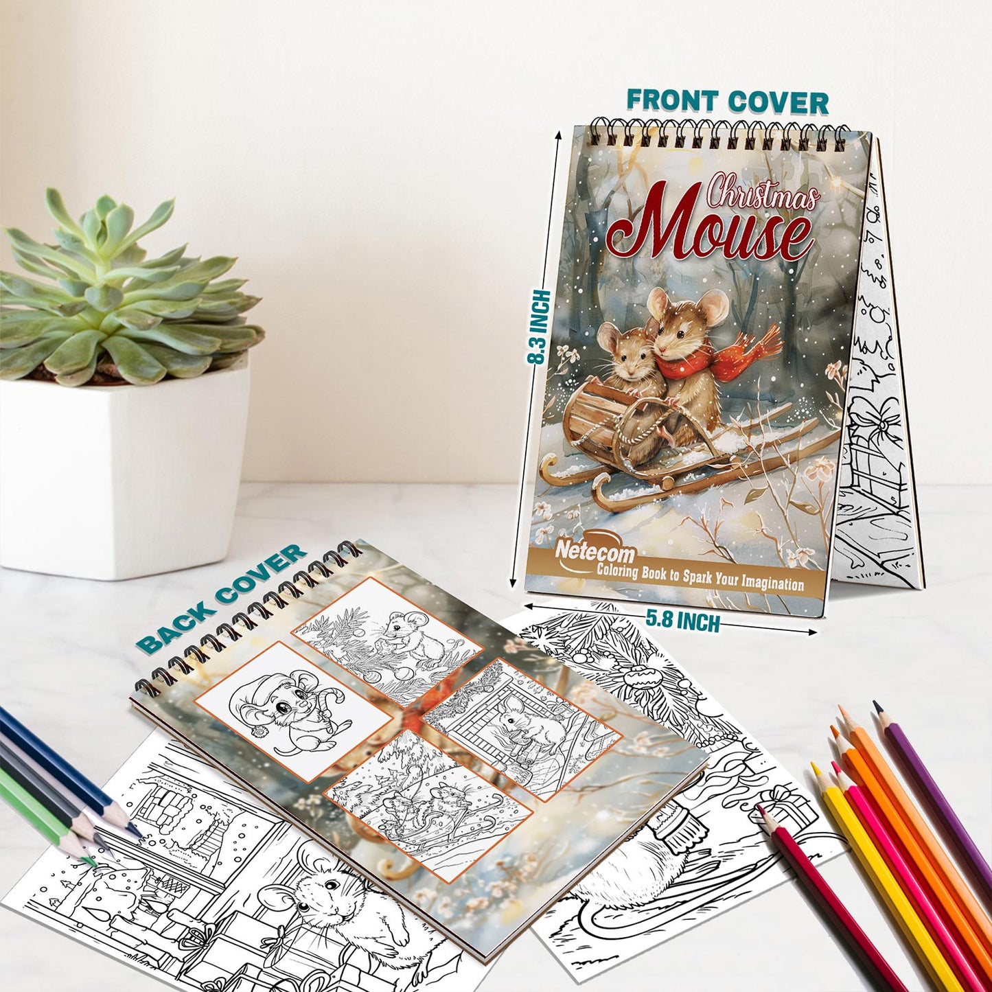 Netecom Christmas Mouse Spiral Bound Coloring Book For Adults