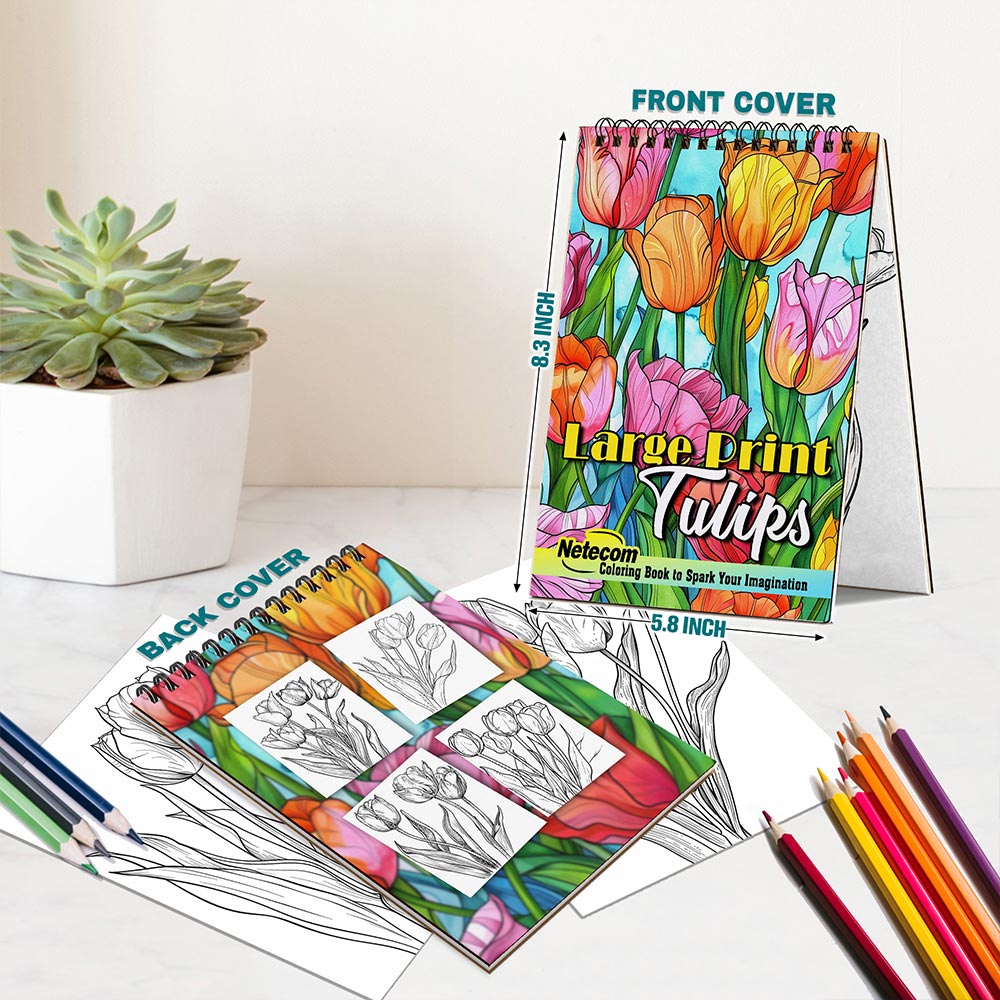 Netecom Large Print Tulips Spiral Bound Coloring Book For Adults