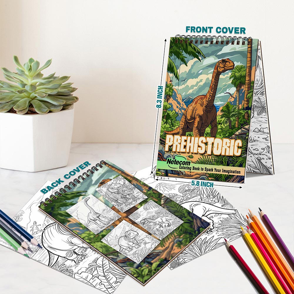 Netecom Prehistoric Spiral Bound Coloring Book For Adults