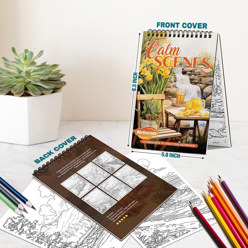 Netecom Calm Scenes Spiral Bound Coloring Book For Adults