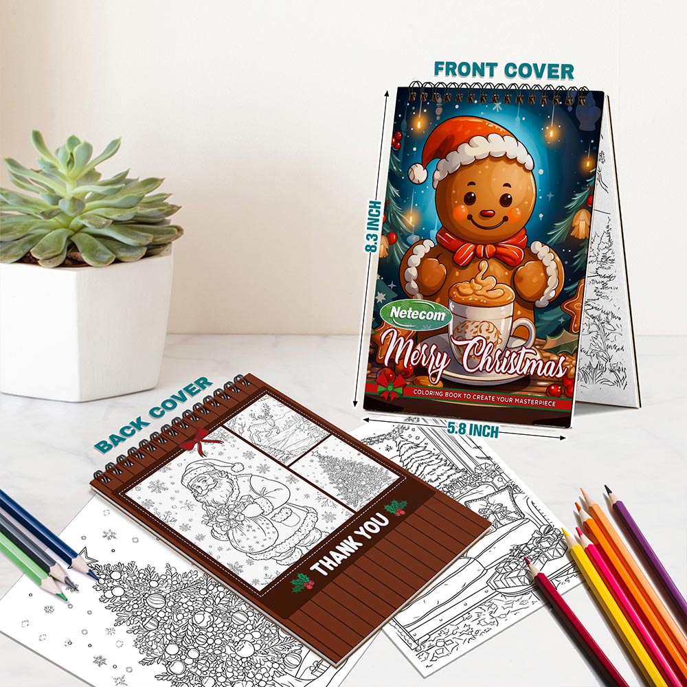 Netecom Merry Christmas Spiral Bound Coloring Book For Adults