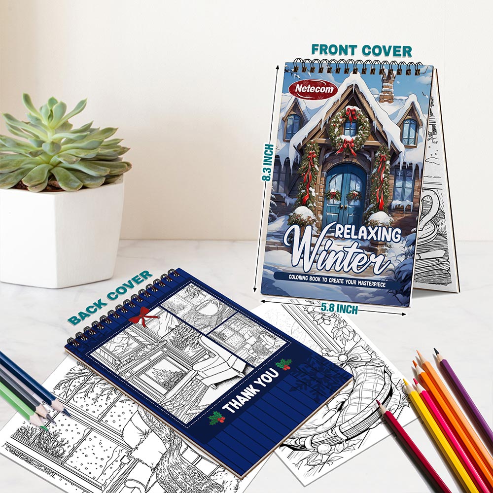 Netecom Relaxing Winter Spiral Bound Coloring Book For Adults
