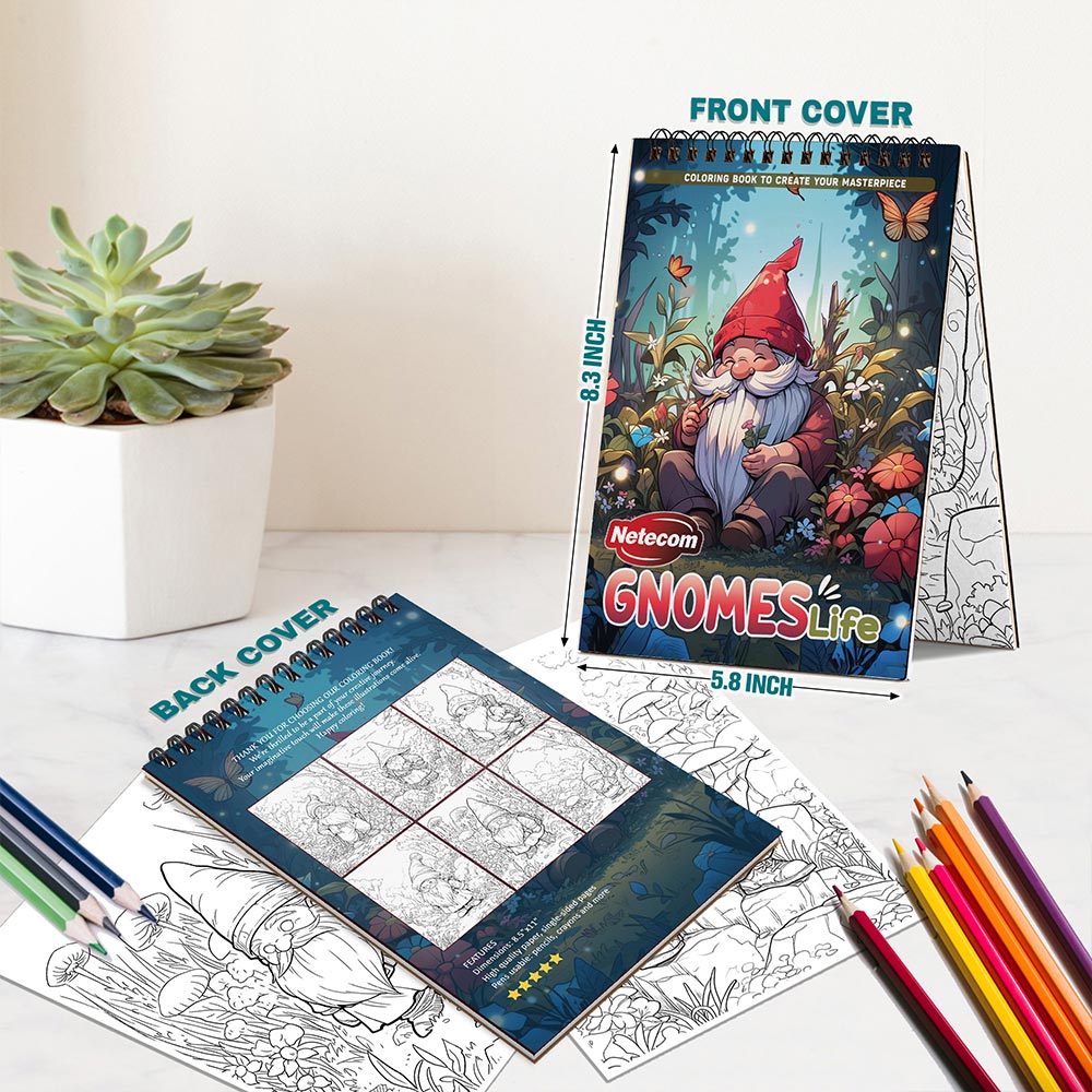 Netecom Gnomes Life Spiral Bound Coloring Book For Adults