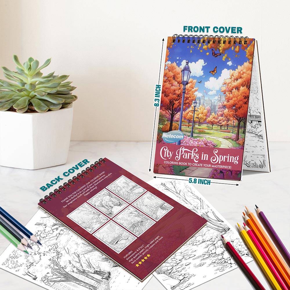 Netecom City Parks in Spring Spiral Bound Coloring Book For Adults