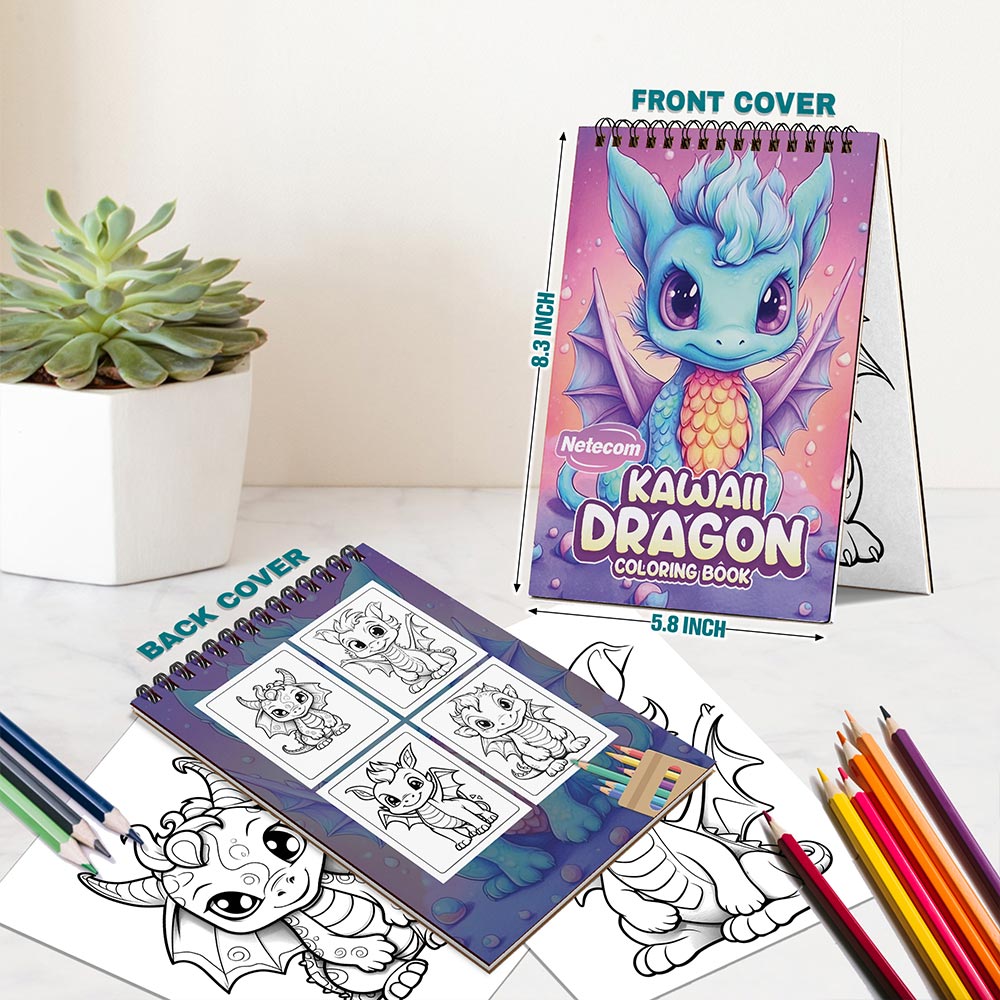 Netecom Kawaii Dragons Spiral Bound Coloring Book For Adults