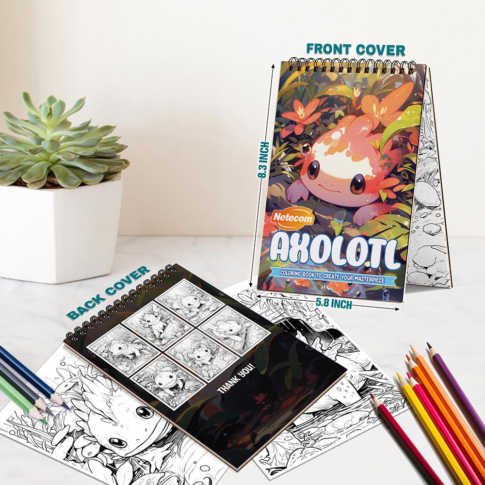 Netecom Axolotl Spiral Bound Coloring Book For Adults