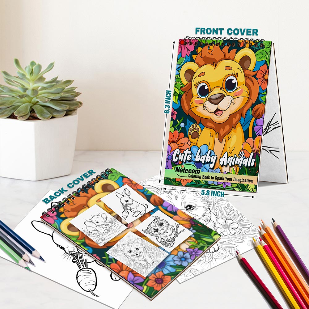 Netecom Cute Baby Animals Spiral Bound Coloring Book For Adults
