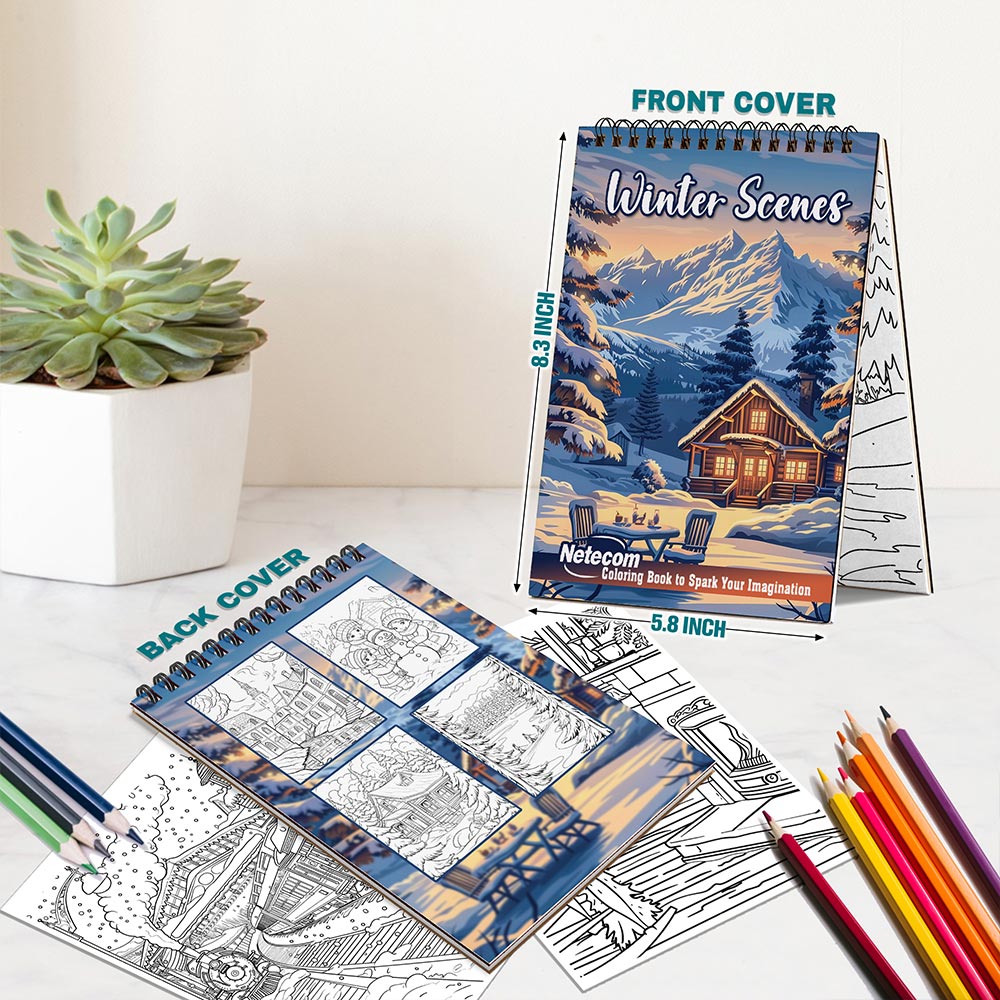 Netecom Winter Scenes Spiral Bound Coloring Book For Adults