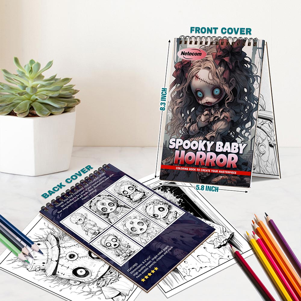 Netecom Spooky Baby Horror Spiral Bound Coloring Book For Adults