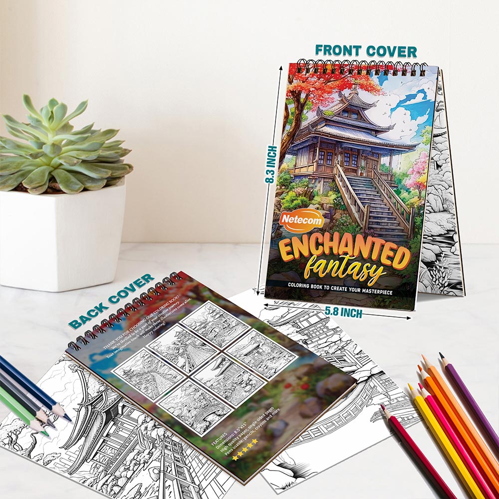 Netecom Enchanted Fantasy House Spiral Bound Coloring Book For Adults