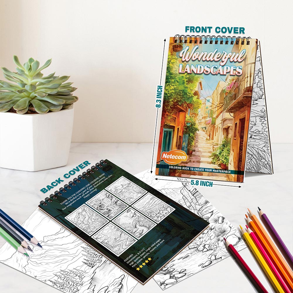 Netecom Wonderful Landscapes Spiral Bound Coloring Book For Adults