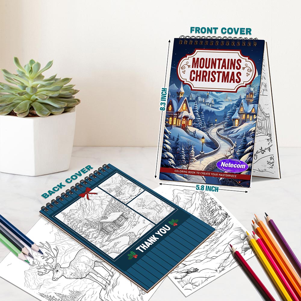 Netecom Mountains Christmas Spiral Bound Coloring Book For Adults