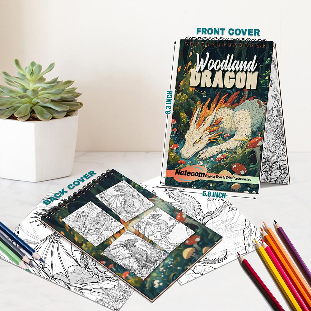 Netecom Woodland Dragon Spiral Bound Coloring Book For Adults