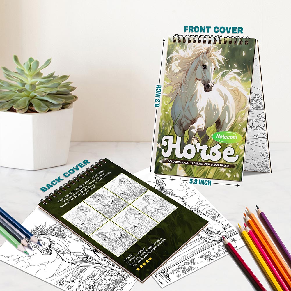 Horse Spiral Bound Coloring Book For Adults