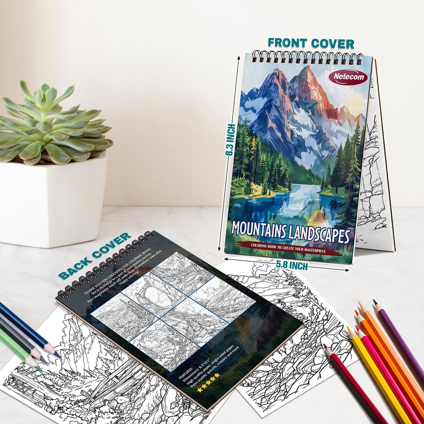 Netecom Mountains Landscapes Spiral Bound Coloring Book For Adults