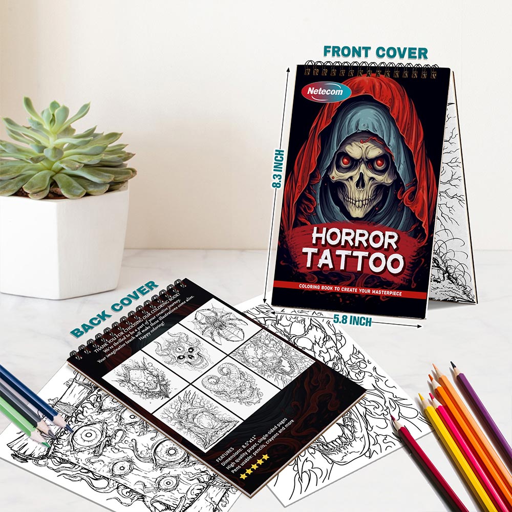 Netecom Horror Tattoo Spiral Bound Coloring Book For Adults