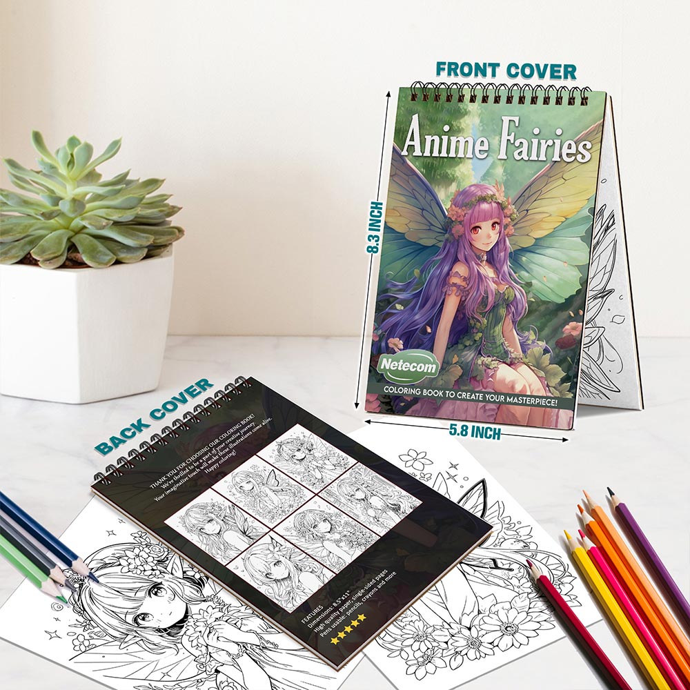 Netecom Anime Fairies Spiral Bound Coloring Book For Adults