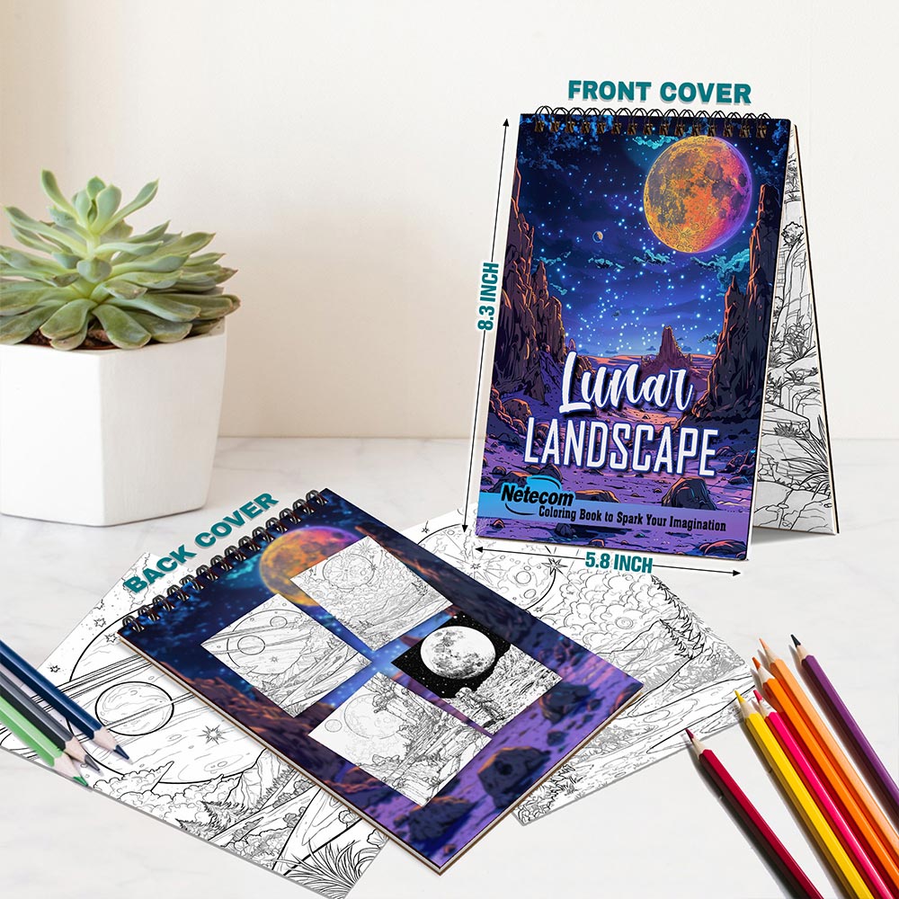 Netecom Lunar Landscape Spiral Bound Coloring Book For Adults