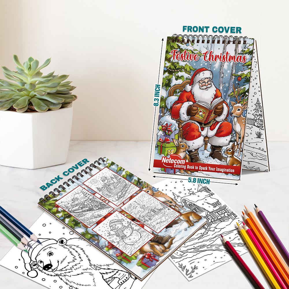 Netecom Festive Christmas Spiral Bound Coloring Book For Adults