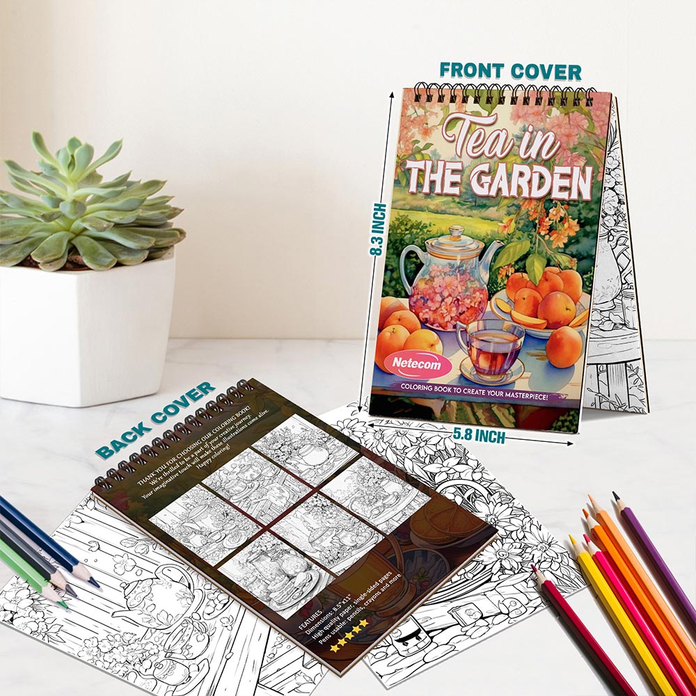 Netecom Tea in the Garden Spiral Bound Coloring Book For Adults