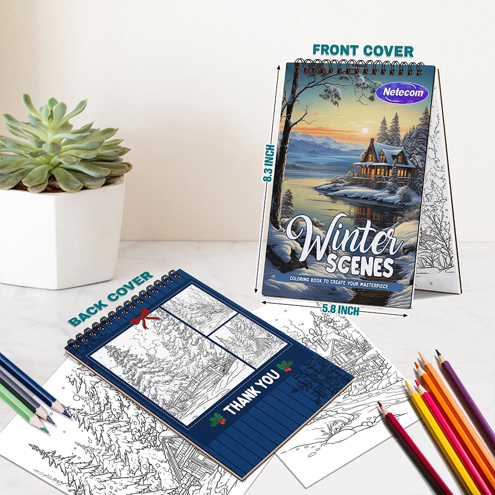 Netecom Winter Scenes Spiral Bound Coloring Book For Adults