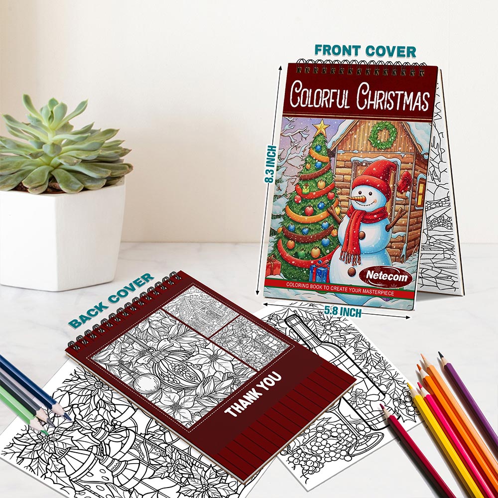 Netecom Colorful Christmas Spiral Bound Coloring Book For Adults