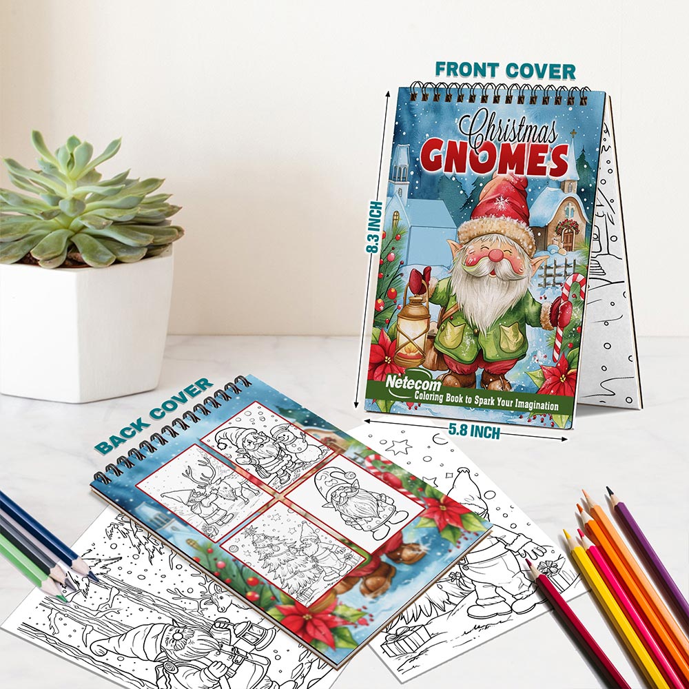 Netecom Christmas Gnomes Spiral Bound Coloring Book For Adults