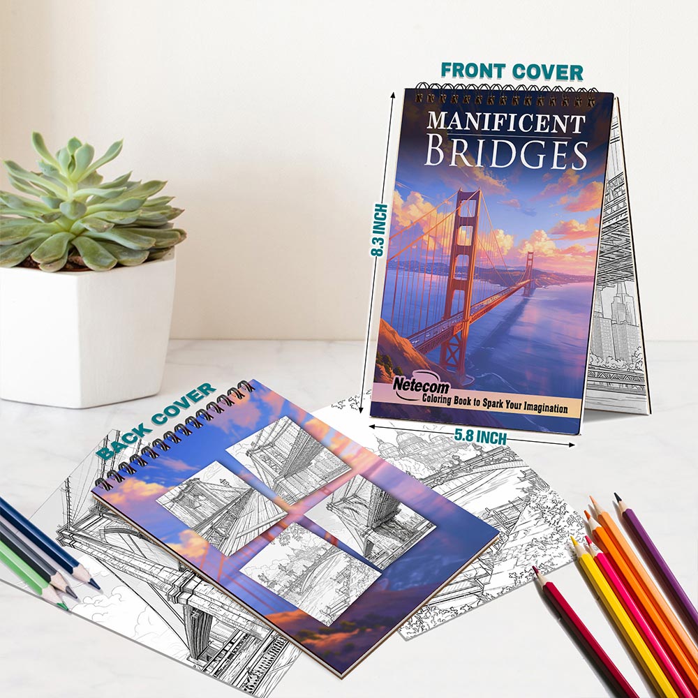 Netecom Magnificent Bridges Spiral Bound Coloring Book For Adults