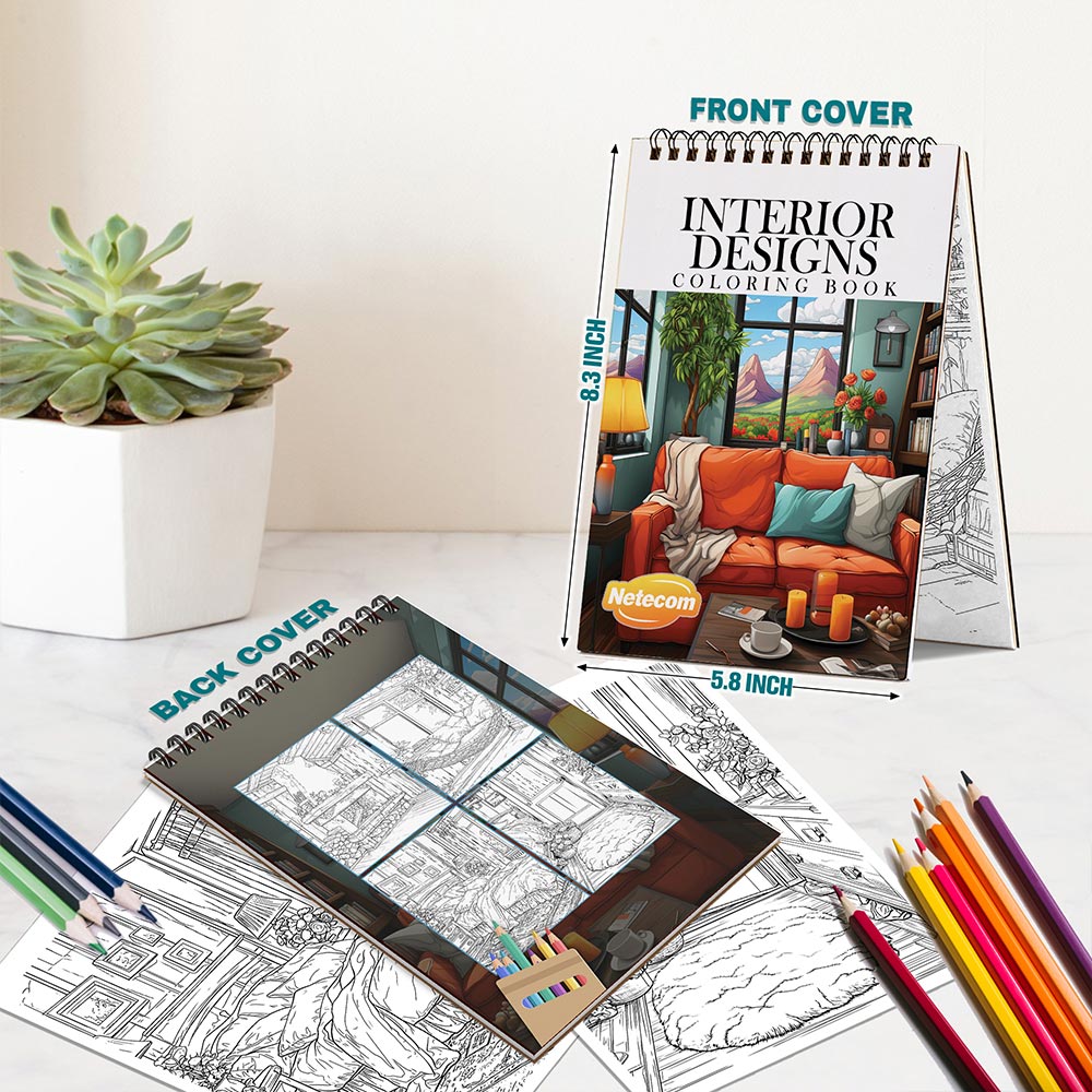 Netecom Interior Design Spiral Bound Coloring Book For Adults