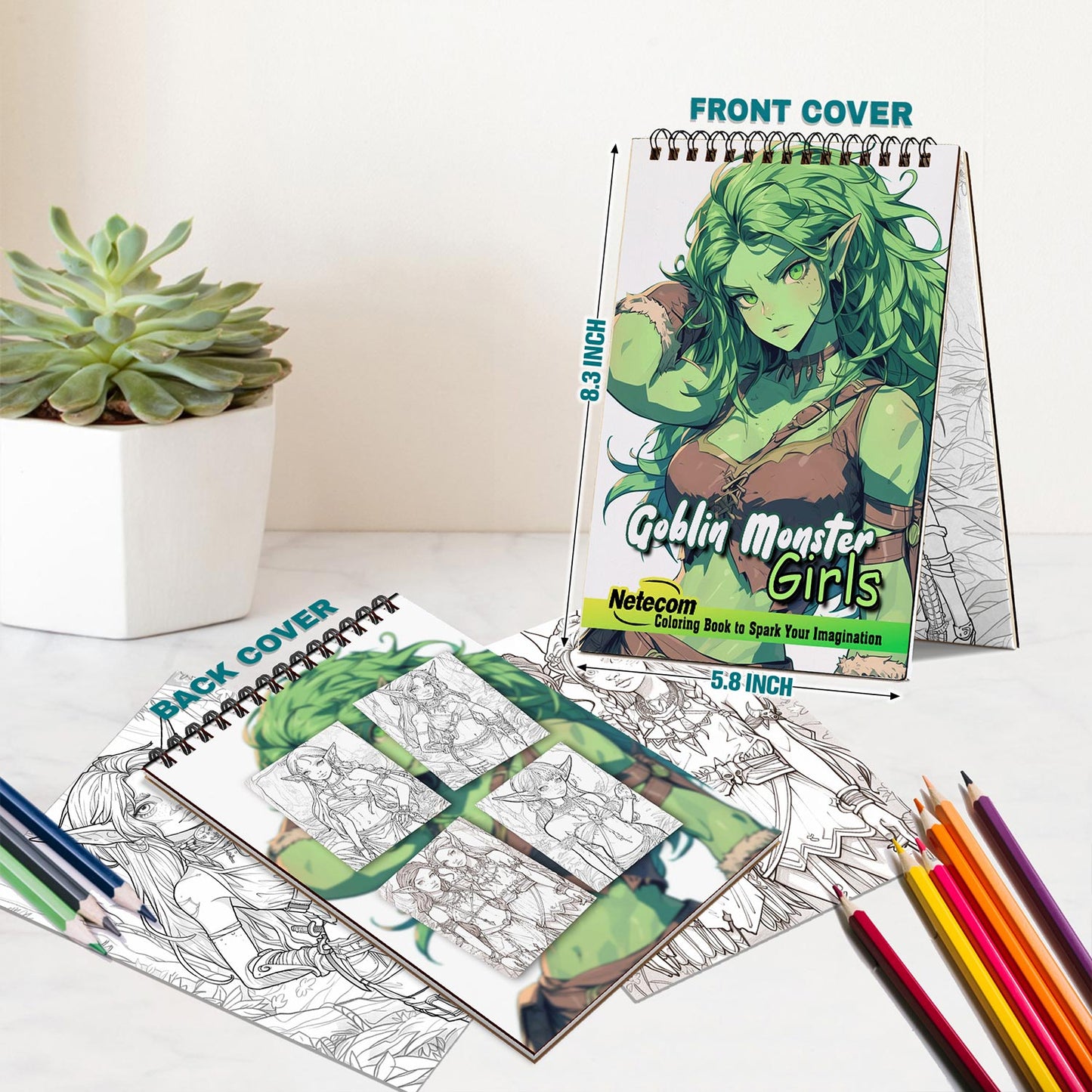 Netecom Goblin Monster Girls Spiral Bound Coloring Book For Adults