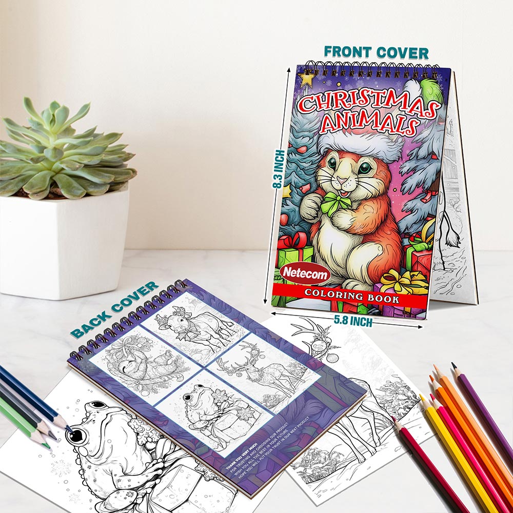 Netecom Christmas Animals Spiral Bound Coloring Book For Adults