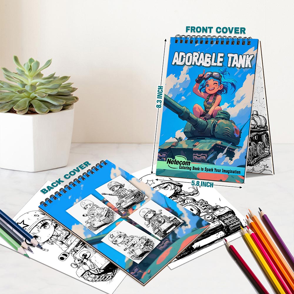 Netecom Adorable Tank Spiral Bound Coloring Book For Adults