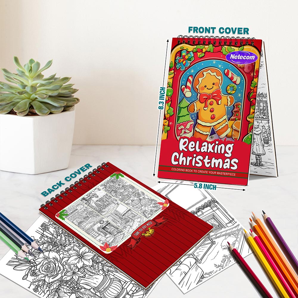 Netecom Relaxing Christmas Spiral Bound Coloring Book For Adults