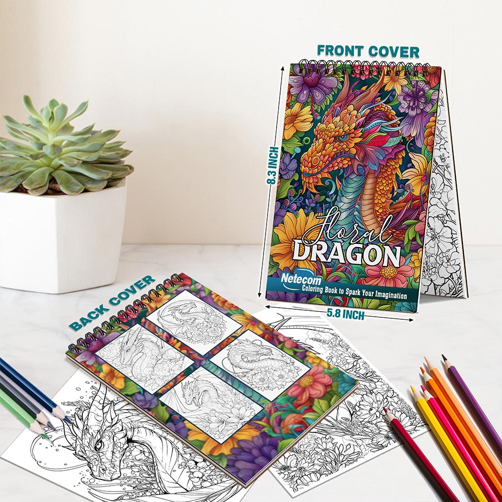 Netecom Floral Dragon Spiral Bound Coloring Book For Adults