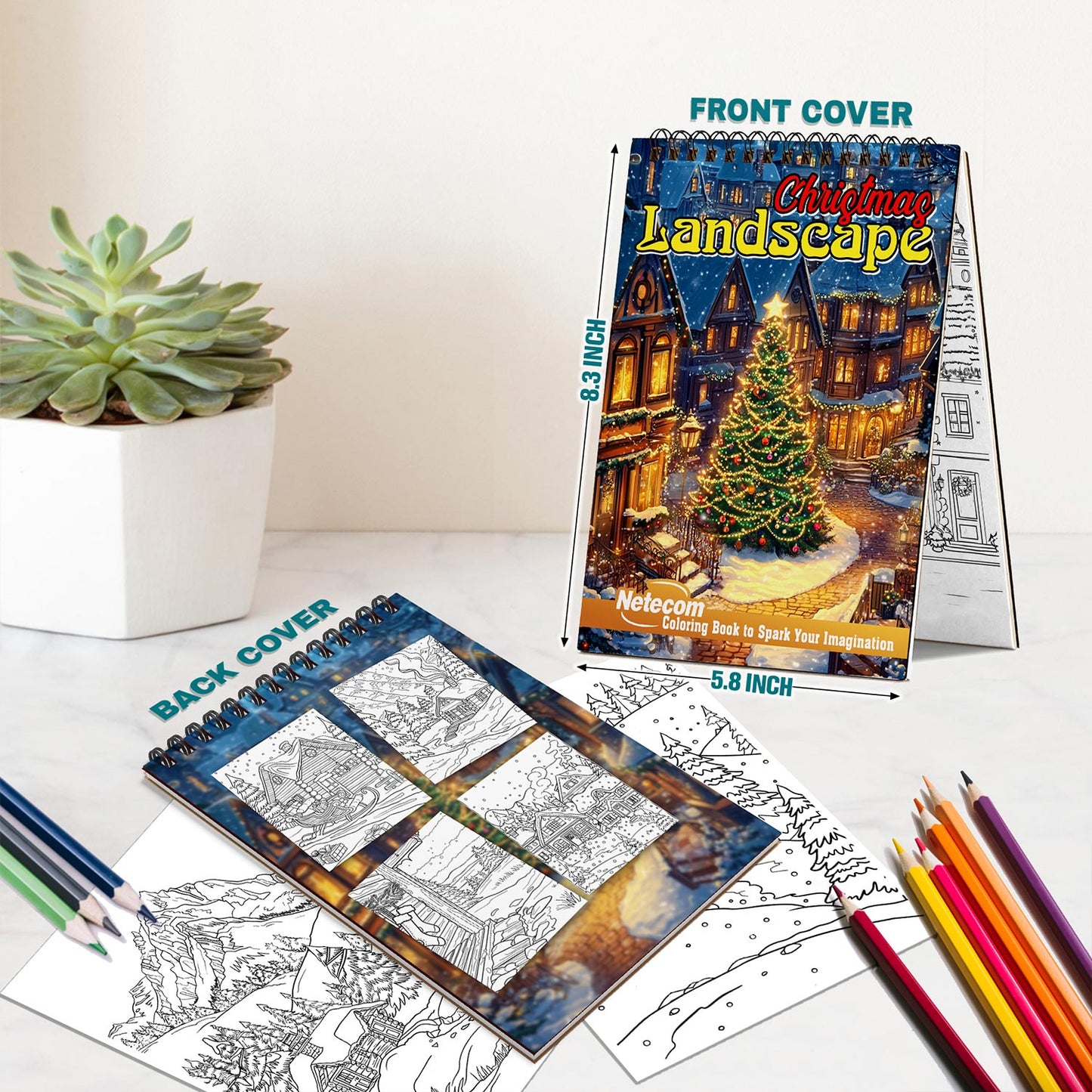 Netecom Christmas Landscape Spiral Bound Coloring Book For Adults