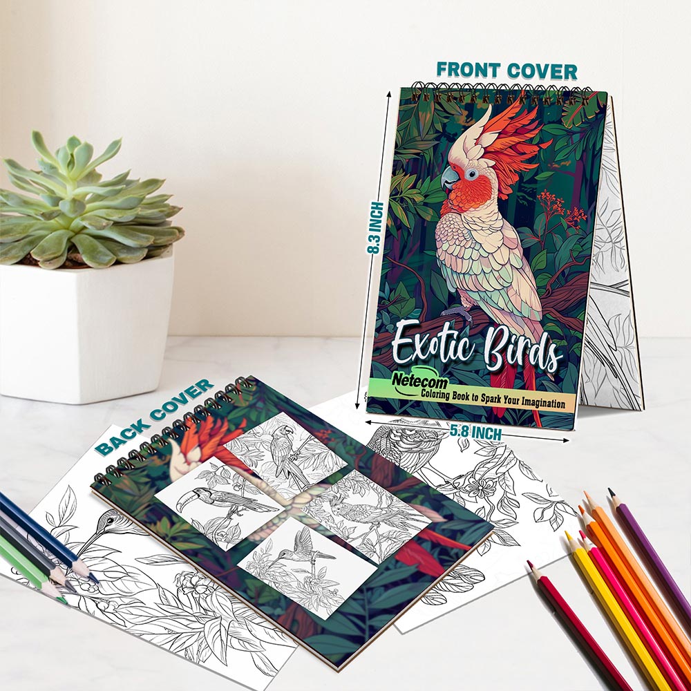 Netecom Exotic Birds Spiral Bound Coloring Book For Adults