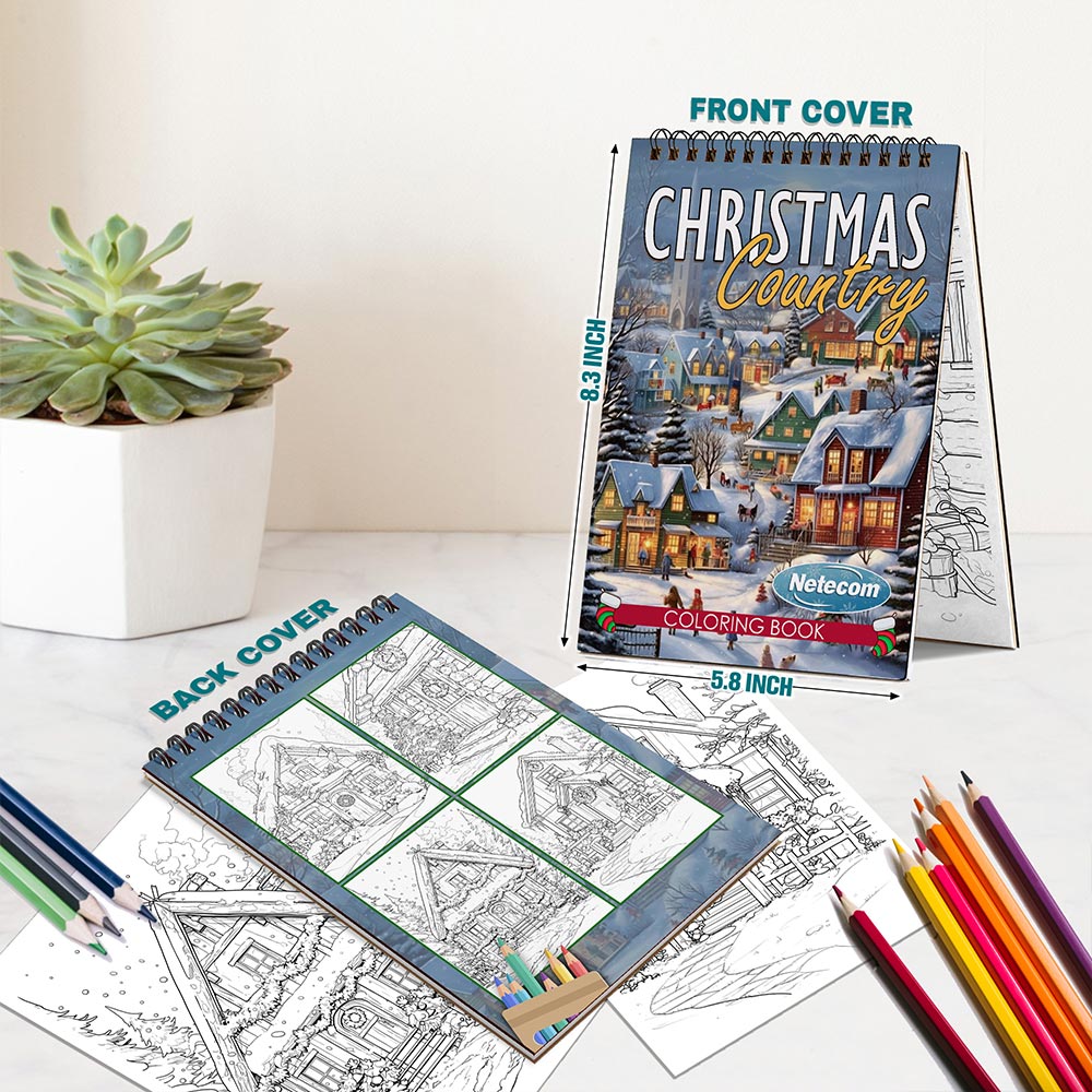 Netecom Country Christmas Spiral Bound Coloring Book For Adults