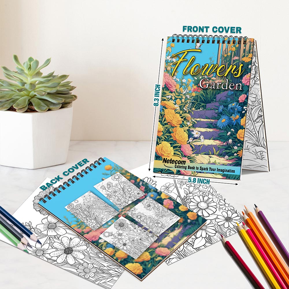 Netecom Flowers Garden Spiral Bound Coloring Book For Adults