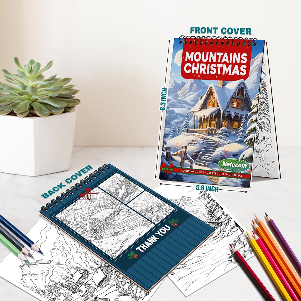 Netecom Mountains Christmas Spiral Bound Coloring Book For Adults
