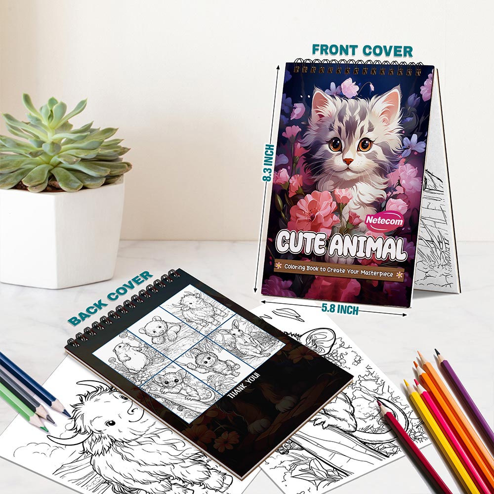Netecom Cute Animals Spiral Bound Coloring Book For Adults