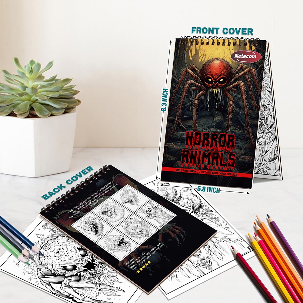 Netecom Horror Animals Spiral Bound Coloring Book For Adults