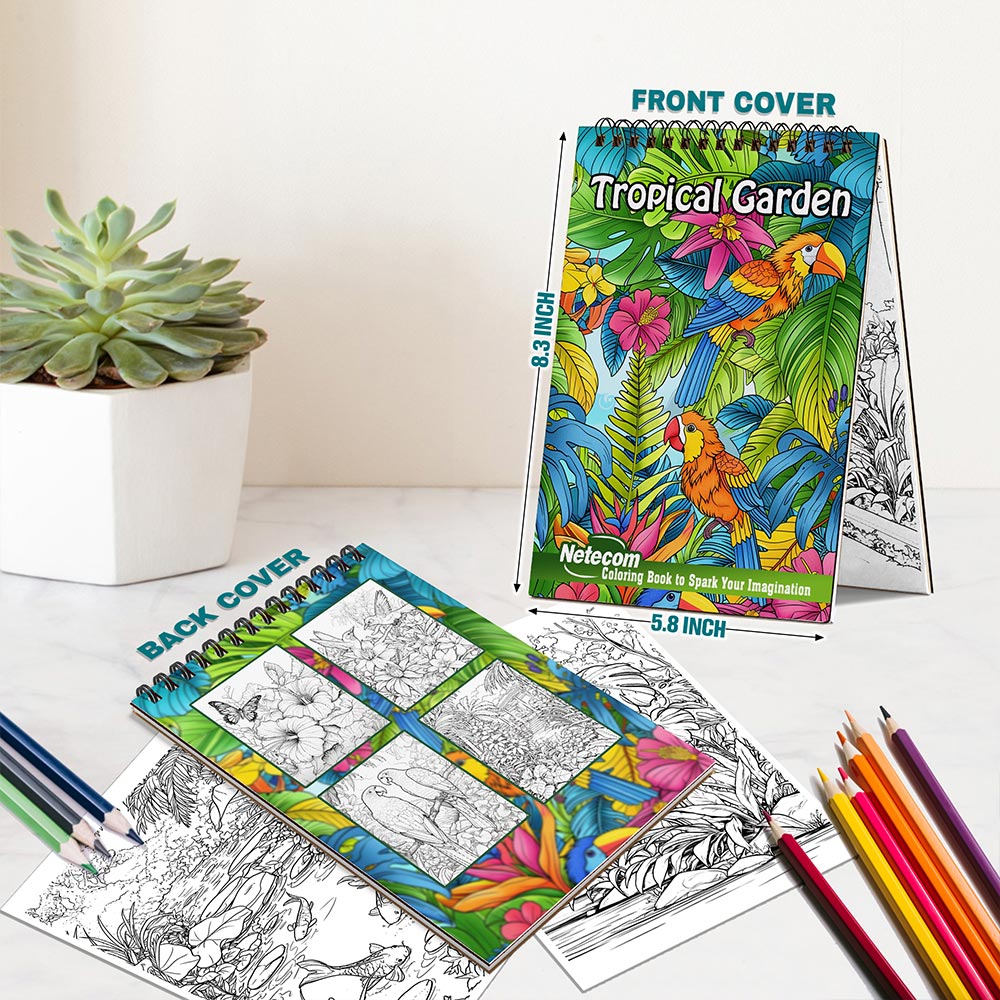 Netecom Tropical Garden Spiral Bound Coloring Book For Adults