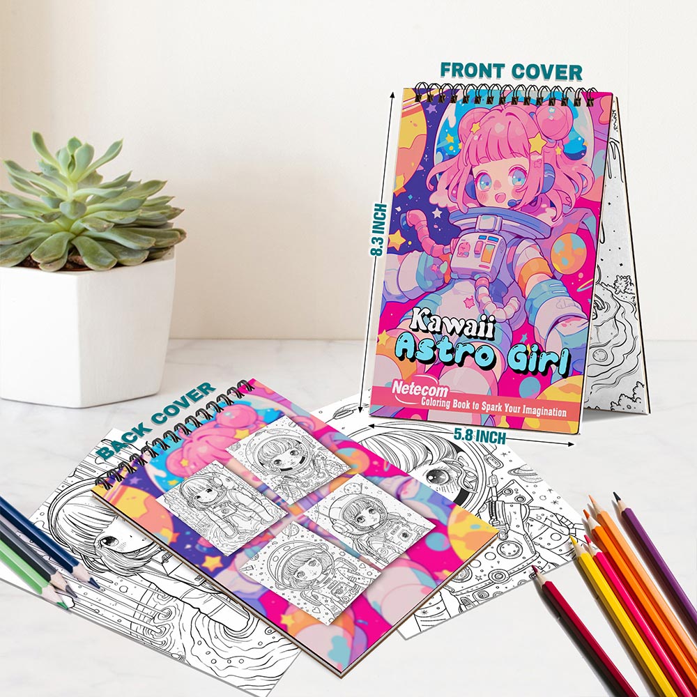 Netecom Kawaii Astronaut Girl Spiral Bound Coloring Book For Adults