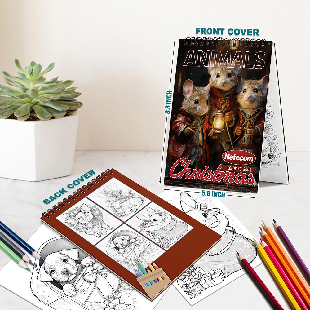 Netecom Christmas Animal Spiral Bound Coloring Book For Adults