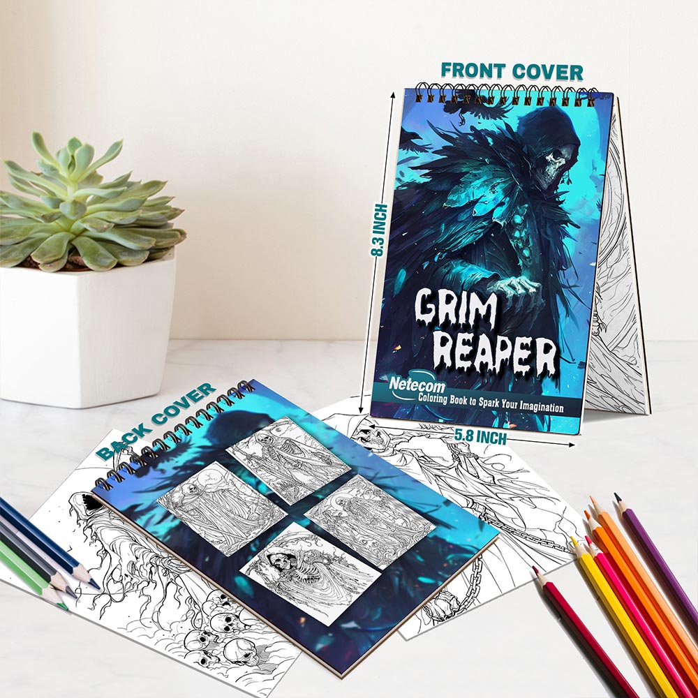 Netecom Grim Reaper Spiral Bound Coloring Book For Adults