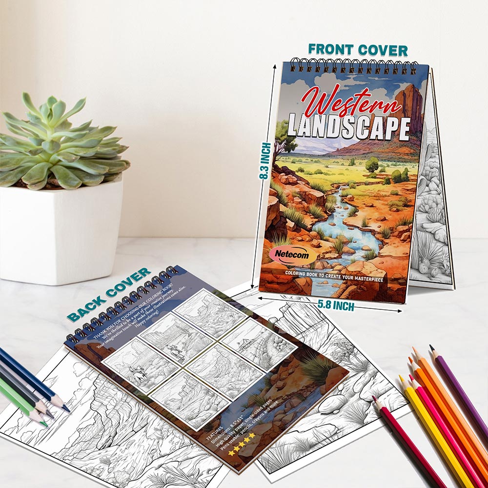 Western Landscape Spiral Bound Coloring Book For Adults