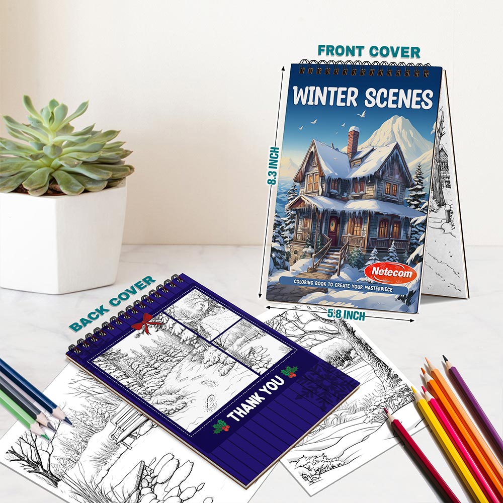 Netecom Winter Scenes Spiral Bound Coloring Book For Adults