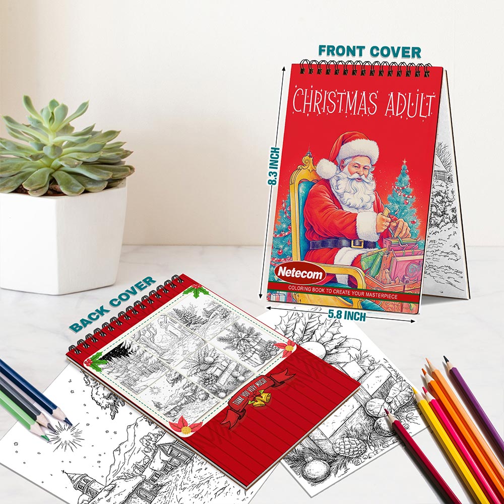 Netecom Christmas Adult Spiral Bound Coloring Book For Adults