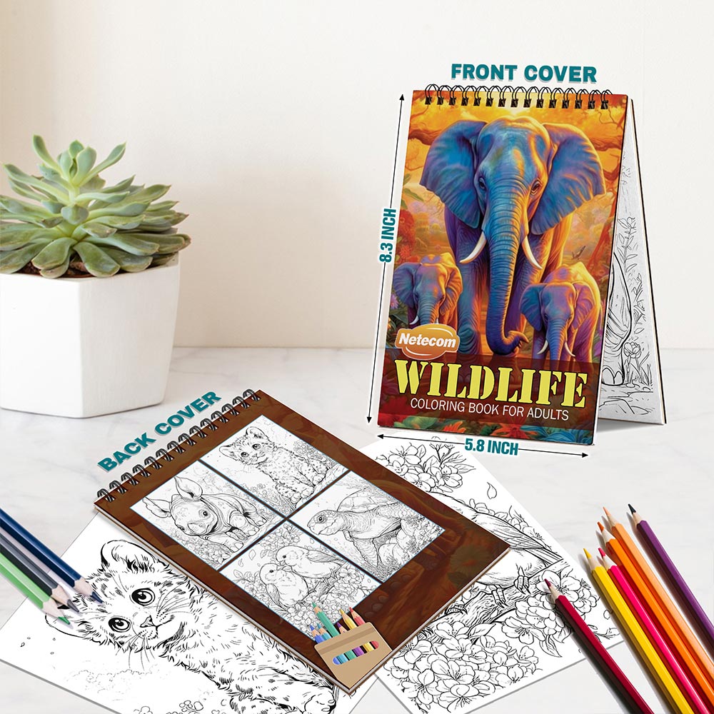 Netecom Wildlife Spiral Bound Coloring Book For Adults